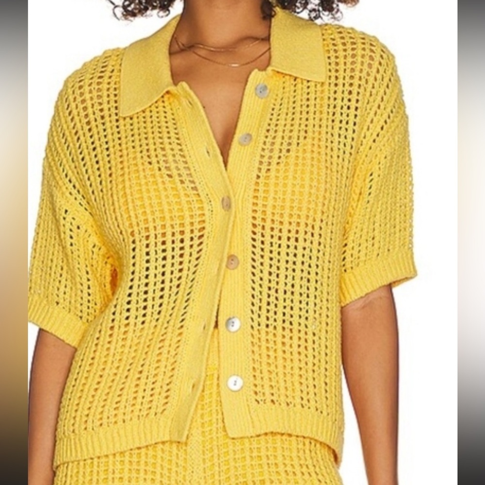 Bailey 44 Revolve Bright Yellow knit button up top size medium